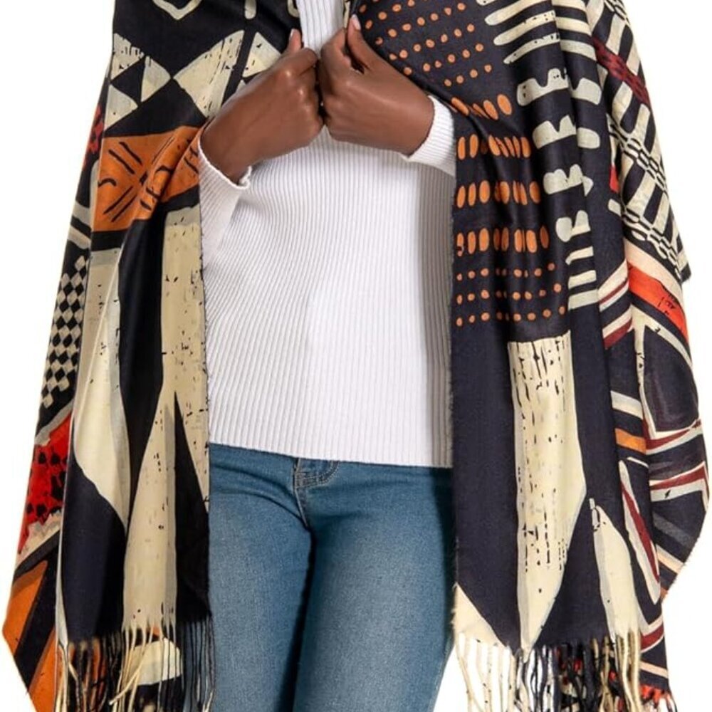 Beautiful African Print Tassel Scarf - Cozy & Stylish Winter Wrap for Women - Picture 6 of 7